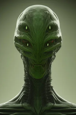 green alien, head, evil, 8k, finely detailed, photo realistic, HR Giger style