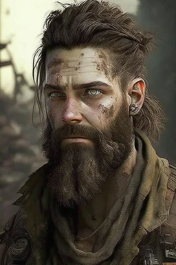 Max Pettis, a former machine gunner, he has wild brown hair and keeps his beard trimmed short. He is fit and strong from years of being on the run in a post apocalyptic world full of zombies