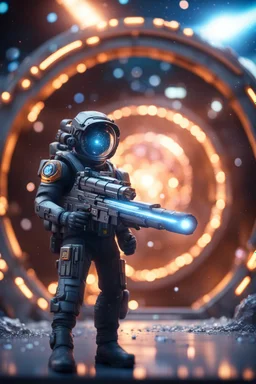 earth gun guru, in front of space portal dimensional glittering device, bokeh like f/0.8, tilt-shift lens 8k, high detail, smooth render, down-light, unreal engine, prize winning