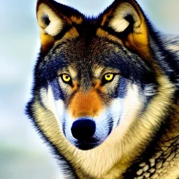 Black red and yellow wolf