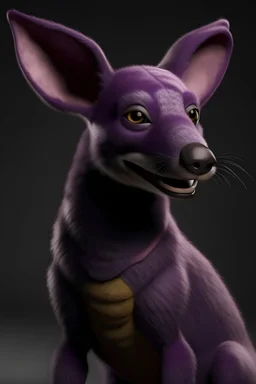 A purple kangaroo mixed with a dog like in an animatoin