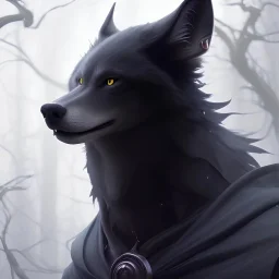 award winning portrait of a male anthropomorphic black wolf long vblack hair. character design by cory loftis, fenghua zhong, ryohei hase, ismail inceoglu and ruan jia. unreal engine 5, artistic lighting, highly detailed, photorealistic, fantasy