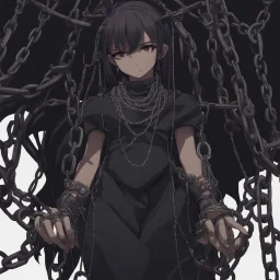 dark anime gilr with a chains in abism