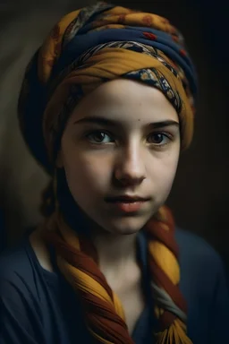 Portret dziewczyny w turbanie z tradycyjnej góralskiej chustki w stylu secesji