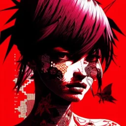 beautiful punk girl, hyper detailed, intricately detailed, illustration by <kilian eng> <Yoji Shinkawa>, darkred tones,