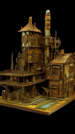 A brownish bronze mechanical factory with magnets designed in medieval tapestry painted by Vincent van Gogh