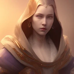 A beautiful portrait female warlock long hood cloak purple, fighting dark evil monster from hell in magic world, 8 k, trending on artstation by tooth wu ” digital art by Eugene de Blaas and Ross Tran, vibrant color scheme, highly detailed, in the style of romanticism, cinematic, artstation best quality, realistic lighting, masterpiece portrait, details light dusting , cowboy shot from above, simple chain hauberk Vector art digital illustration 3D shading