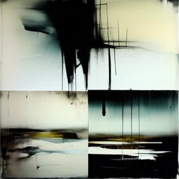 a contemporary minimalist abstract desolate flat landscape. large brush strokes and dripping paint. In style of Justin Mortimer