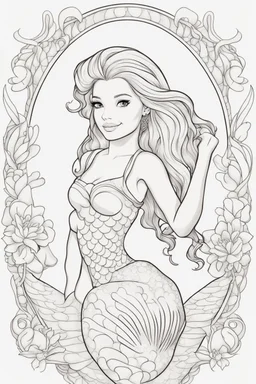 outline art for kids coloring pages with a female mermaid, no background, sketch style, full body, only use outline, mandala style, clean line art, white background, no shadows and clear and well outlined. should look exactly like barbie