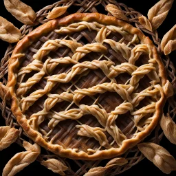 dramatic side shot of steaming apple pie just out of the oven, stunning artistic woven lattice crust, black background, Kinetic, professionally shot on dslr 64 megapixels sharp focus for advertising campaign, Professional photography, bokeh, dramatic spotlight