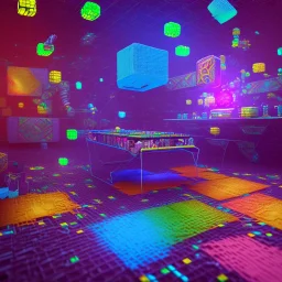 kente scene, thread, melt Rubik's cube, cyberpunk floor, embroidery, octane render, high detail