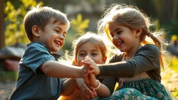 Beautiful happy telepathic young boys and girls playing together, finesse, devotion, serendipity, best friends, exquisite composition, beauty, magic, fantasy, close foreground detail, beautiful intricate insanely detailed octane render, 16k artistic photography, photorealistic concept art, soft natural volumetric cinematic perfect light, chiaroscuro, award-winning photograph, masterpiece