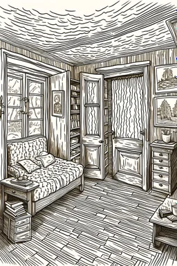 Interior in detailed pen strokes