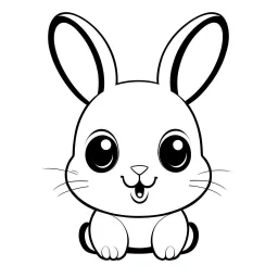 create a 2d black outline, "scary kawaii plush rabbit with buttons for eyes coloring book for kids", coloring page, low details design, black contour, coloring page design, simple background, colorful , card style, coloring page for kids, white background, sketch style,