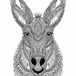 Donkey front face view, cartoon, mandala, white back ground color, real style, realistic, minimalistic, minimal black line art, line art, crisp line art, unique coloring sheet, outlined, outline, crisp, crisp line edges, illustration, thin lines, crisp clear lines, line art, clean line art, unique, 8k, amazing, masterpiece, no colors, no dark color, no black color, avoid thick black, minimalistic line edges, pure white back ground, image character full fit to page,