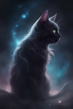 black style, mystical, transparent, ghost cat of the milky way, Trending on Artstation, {creative commons}, fanart, AIart, {Woolitize}, by Charlie Bowater, Illustration, Color Grading, Filmic, Nikon D750, Brenizer Method, Side-View, Perspective, Depth of Field, Field of View, F/2.8, Lens Flare, Tonal Colors, 8K, Full-HD, ProPhoto RGB, Perfectionism, Rim Lighting, Natural Lighting, Soft Lighting, Accent Lighting, Diffraction Grading, With Imperfections, insanely detailed and intricate, hypermaxim