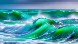 sense of concepts strong, gentle, power, kind, patient with blue and green is sea