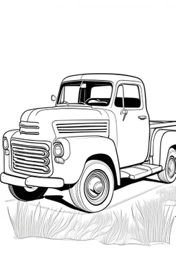 A pickup truck, simple outline, monochrome, coloring page style