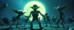 A robot named Dave started doing the splits, Blew a fuse in his hips and short-circuited his bits, The Martian fluffy gremlins went wild, the Plutonians dogs screamed, Even black-and-white aliens turned ultraviolet green! in the style of fallout 4 and HR Giger