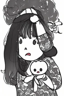 Portrait lady, full body shot, medium shot, style of sanrio