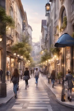 the design of a pedestrian street environment in the romantic, modern and fabulous style