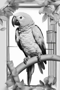 Black and white image of parrot without colour with no shadow