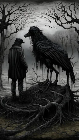 black vein, human veins, mixing together a lot of them, like a forest, big and small veins a lot of them, a crow standing on black horse