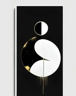 meditation, tarot, esotericism, minimalistic abstraction, golors gold, black, white tarot card, moon, minimalism