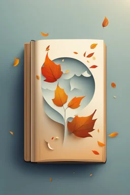 square logo , landscape with leaf fall, flying leaves in the book