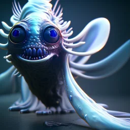 Cute fluid ink creature, big black eyes, unreal engine 5, 8k resolution, photorealistic, ultra detailed