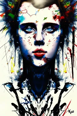 Danish singer MØ face, Abstract portrait by Yoji Shinkawa, Jackson Pollock