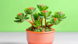 cute mini Kalanchoe plant in a pot, pastel background, depth of field f2.8 3.5, 50mm lens