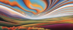 (Mandelbrot set:1.7) fractal clouds looming over (fields of Mandelbrot:1.6); side view, wide horizon, wide angle, intricate, acrylic painting, swirl dynamics, tint leak, fractal chaos