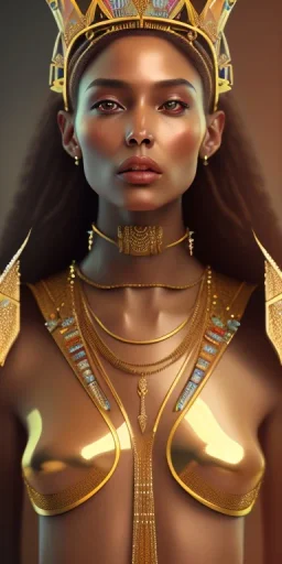 Beautiful brown pharaonic queen, pharaonic dress, clear features, too many details, 4k, 8k, portrait, 3d, fantasy, realistic