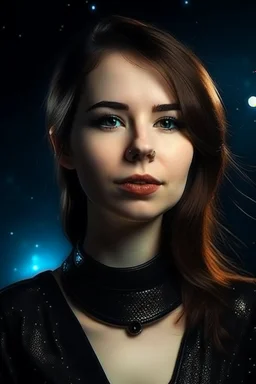 Portrait of pretty lady wearing a leather collar on space background