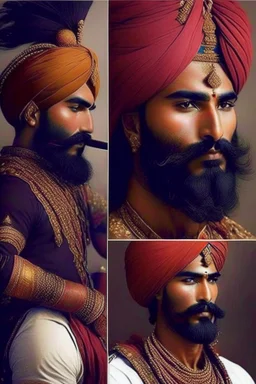 indian dude very indian with a beard and is punjab make him more punjab and young but is a warrior and is rich