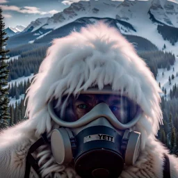 Yeti in an elastomeric respirator, Kananaskis Country