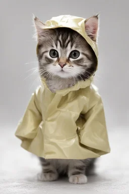 baby cat in raincoat. Chibi, Photograph, Canon DSLR, Tilt - shift, white background, high definition, Complete and coordinated composition, 8k