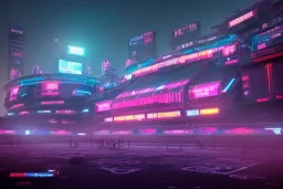 cyberpunk football stadium, cyberpunk, full body, realistic, intricately detailed, neon lighting, vivid colors, neon, futuristic, 64k