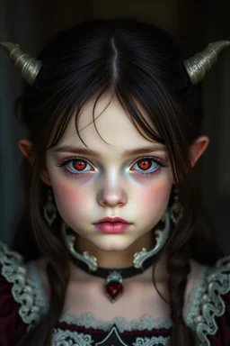 a vampire child, age 12, female, red eyes, pretty, fantasy, medieval