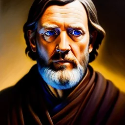 Ultra detailed fullbody Portrait in oil on canvas of Obi-Wan Kenobi ,extremely detailed digital painting, extremely detailed face,crystal clear Big Glowing eyes, mystical colors ,perfectly centered image, perfect composition, rim light, beautiful lighting, 8k, stunning scene, raytracing, anatomically correct, in the style of robert e howard and Ken Kelley and Ohrai Noriyoshi and Simon Bisley and tomzj1