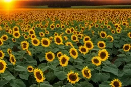 Soak in the beauty of a sunflower field at sunset, with rows upon rows of golden blooms stretching out before you