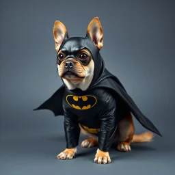 dog wearing batman suit