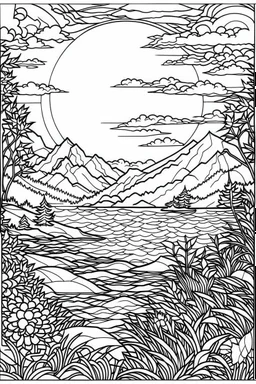 coloring book image of sunset