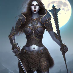 lady warrior top with blade under the Moon