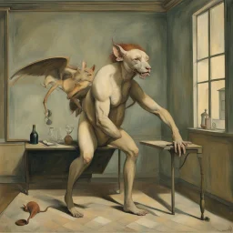 a chimera in a subliminal room, a chimera in a subliminal room, depicted by balthus