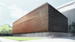 Morphology Form: Sector Operation: Spliced Program: Town Hall Scale: Large Modifiers Random: Minimalistic Context: Tropical Architect: Mies van der Rohe Architectural Style: Modernist Material/Texture: Copper Visualization Visualization Style: Sketch Representation: Axonomet
