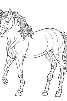 coloring page for kids, full horse , cartoon style, thick outline, low details, no shading, no color