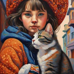 A girl and her cat inspirational styles - Pointillism, Realism and Fauvism