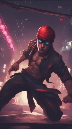 Lee Sin from League of Legends in cyberpunk